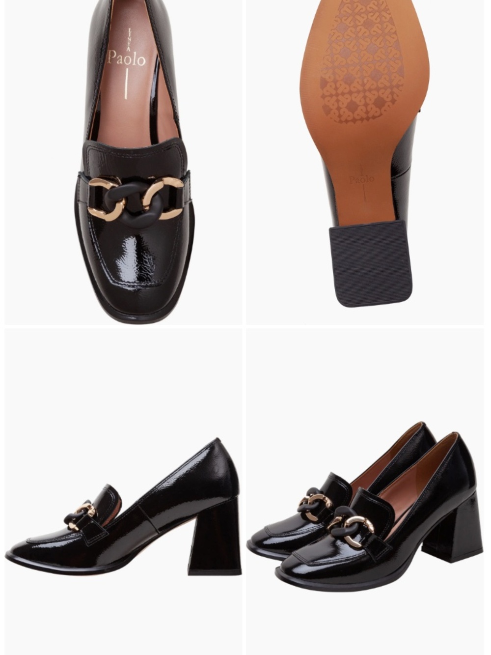 NWT Linea Paolo Cece Black Crinkle Leather Chain Loafers Block Heel Womens 10